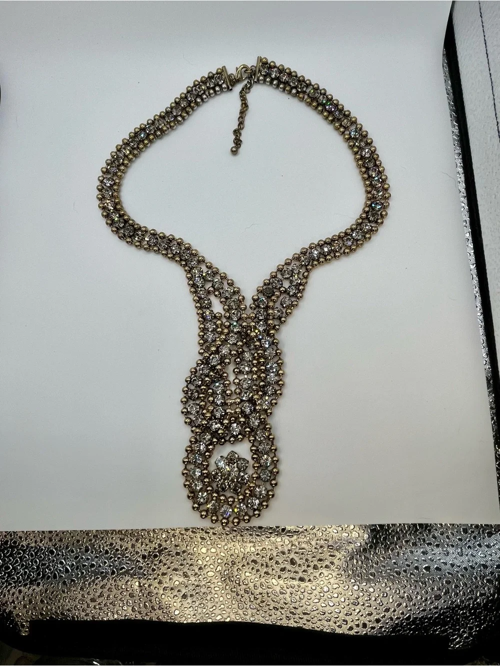 Gold Crystal Multi-Strand Statement Necklace with Matching Studs
